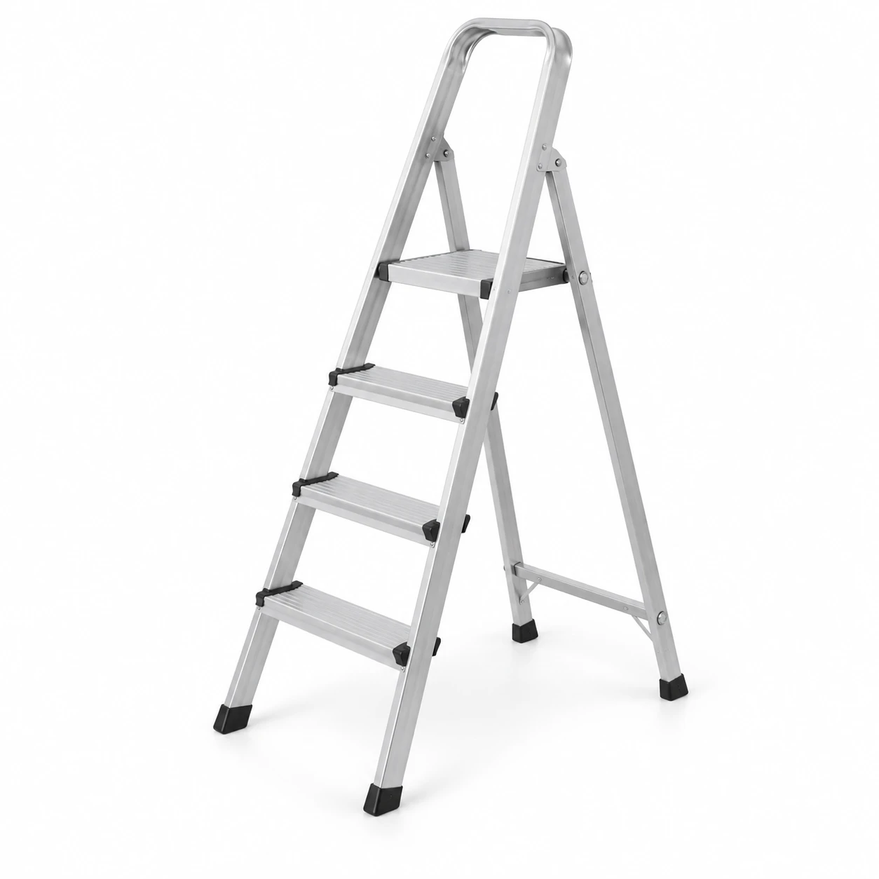Aluminium step ladder side view on white background