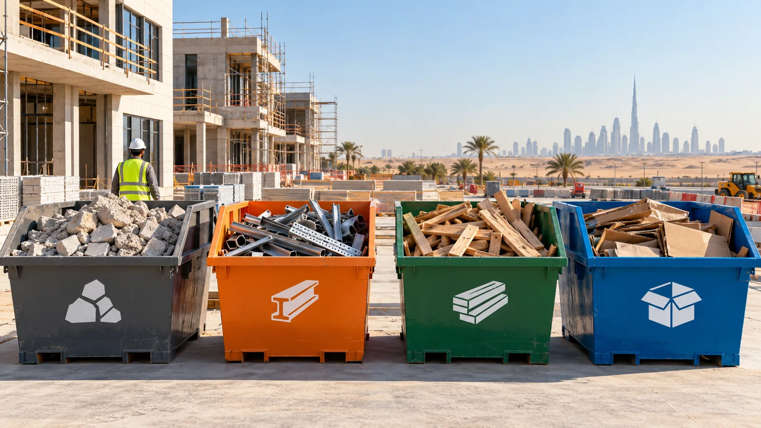 Separated construction waste streams at a UAE building site