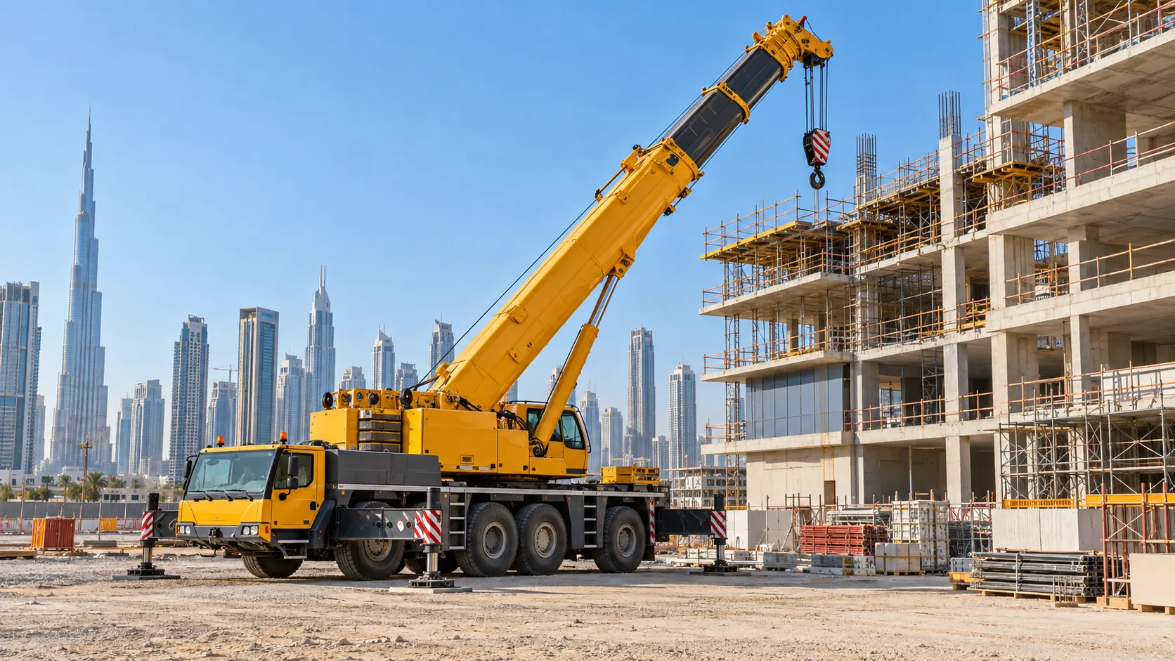 Illustrative mobile crane at a Dubai construction site